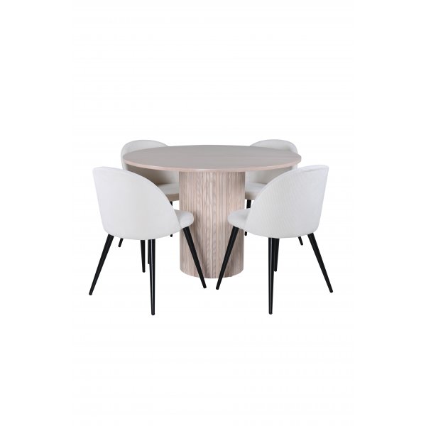 Bianca Matgrupp runt vitputsat matbord med 4 st Velvet gräddvit stolar Bianca Matgrupp runt vitputsat matbord med 4 st Velvet gräddvit stolar