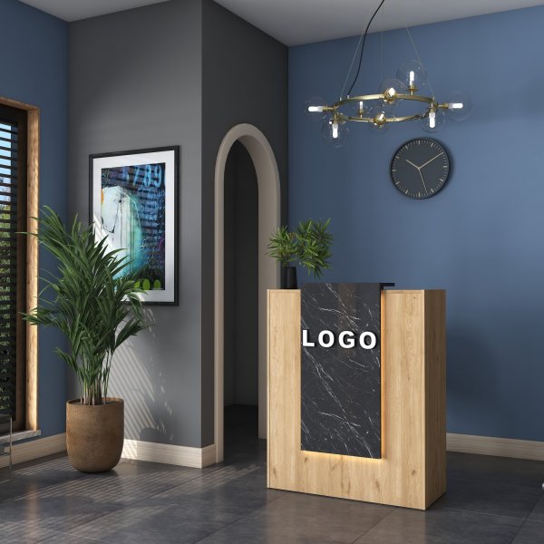 Idora receptiebalie - Walnoot/marmer Idora receptiebalie - Walnoot/marmer