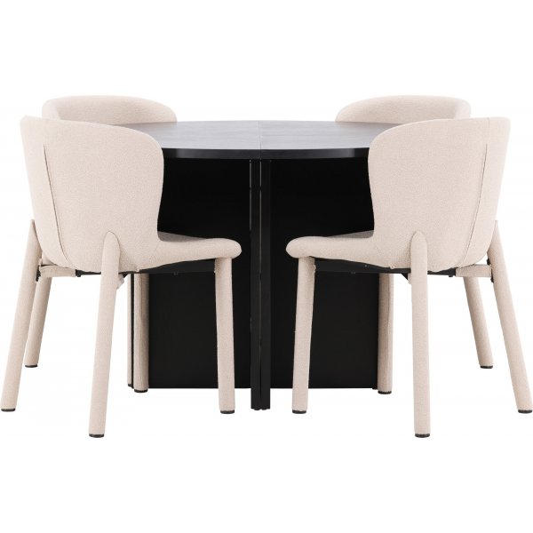 Matbord Strada med 4 st Astoria stolar - Beige/svart + 4.00 x Stolsdyna