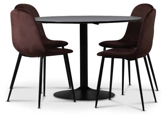Groupe de repas Seat, table à manger avec 4 chaises en velours Carisma - Noir/Bordeaux Groupe de repas Seat, table à manger avec 4 chaises en velours Carisma - Noir/Bordeaux