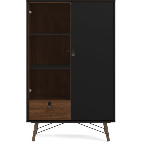 Ry vitrinekast - Zwart/walnoot
