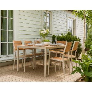 Utematgrupp: 6 st stolar med bord 205 x 90 cm beige/ek - Las Vegas Utematgrupp: 6 st stolar med bord 205 x 90 cm beige/ek - Las Vegas