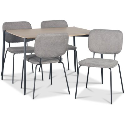 Lokrume matgrupp 120 cm bord i ljust trä + 4 st Lokrume grå stolar