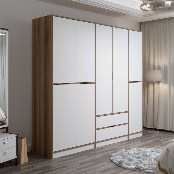 Armoire Elina 232 x 52 x 208 cm - Blanc/marron Armoire Elina 232 x 52 x 208 cm - Blanc/marron