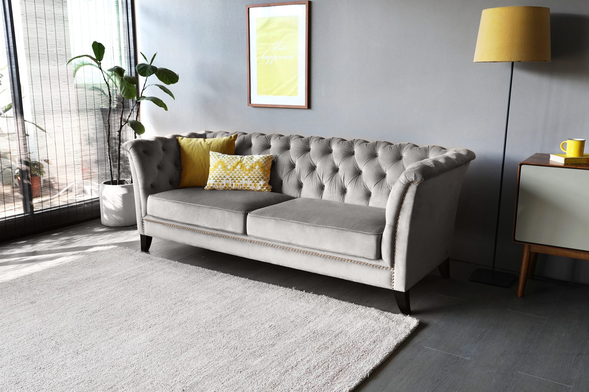 Soffa chesterfield 3-sits gr� - Henry