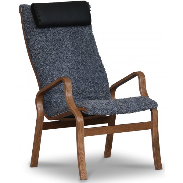 Lammet ftlj i frskinn canberra grey - Brunbetsad ek + Textilskydd fr mbler