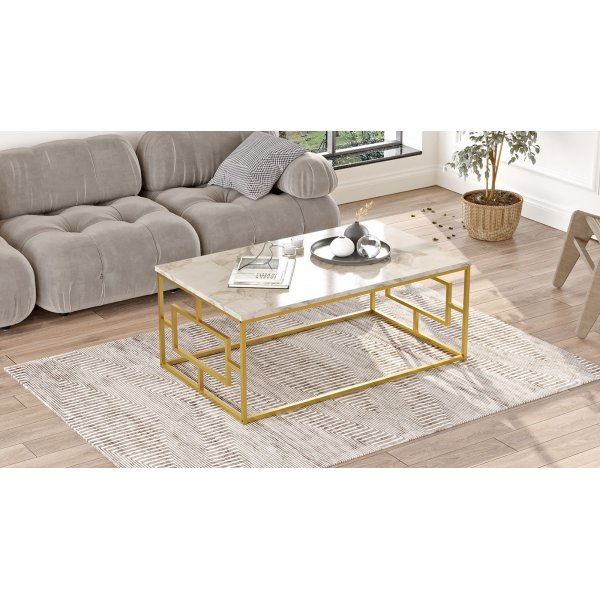 Voyage soffbord 12, 100 x 60 cm - Vit marmor/guld Voyage soffbord 12, 100 x 60 cm - Vit marmor/guld