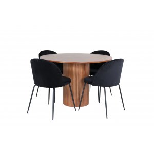 Bianca Matgrupp runt valnt matbord med 4 st Wrinkles svart stolar