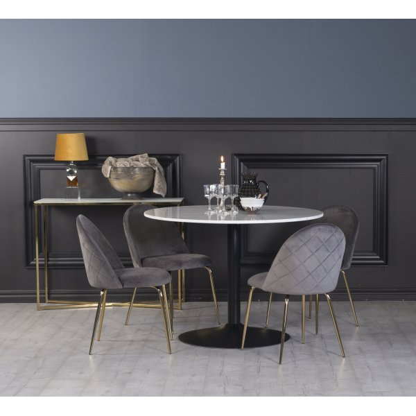 Plaza matgrupp, marmorbord med 4 st Plaza sammetsstolar - Gr/Mssing/Svart