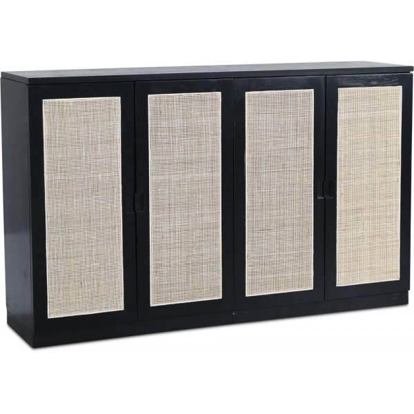 Level sideboard i svartbetsad ek med drrar i rotting 140 cm