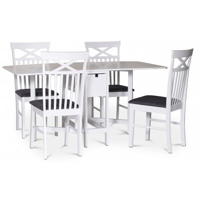 Sandhamn matgrupp; Klaffbord med 4 st Sofiero stolar med kryss i ryggen