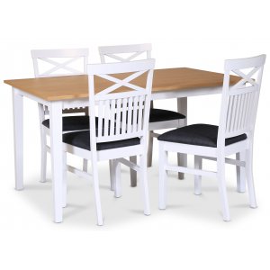 Groupe alimentaire Fr; table  manger 140x90 cm - Blanc/chne huil avec 4 chaises  manger Fr avec assise en tissu gris