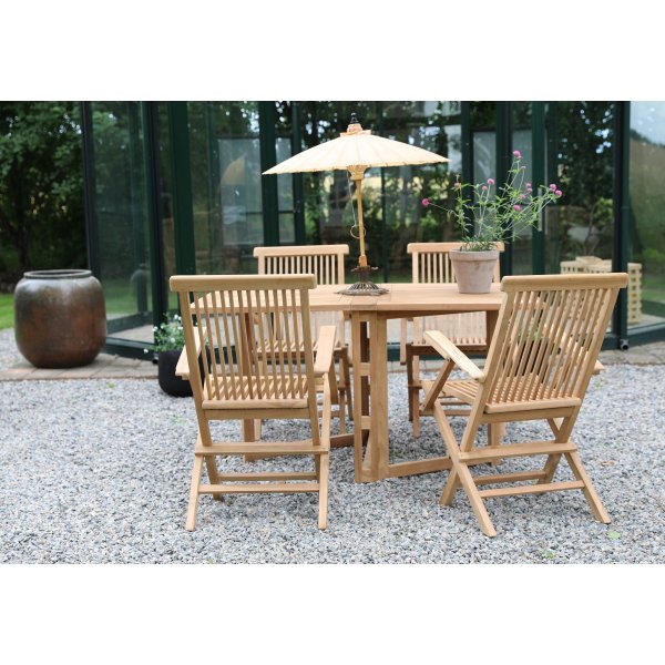 Saltö utematgrupp klaffbord med 4 st karmstolar - Teak Saltö utematgrupp klaffbord med 4 st karmstolar - Teak
