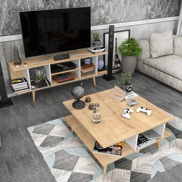 Table basse Akya 89 x 89 cm - Chne/blanc