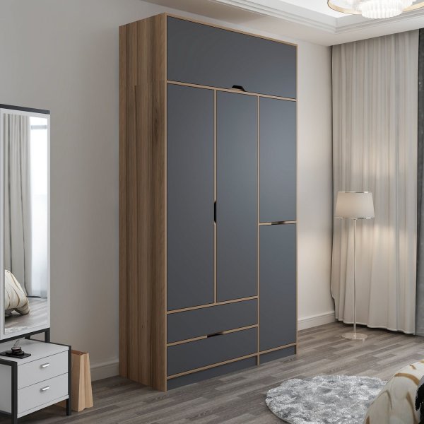 Armoire Elina 140 x 52 x 253 cm - Anthracite/marron Armoire Elina 140 x 52 x 253 cm - Anthracite/marron