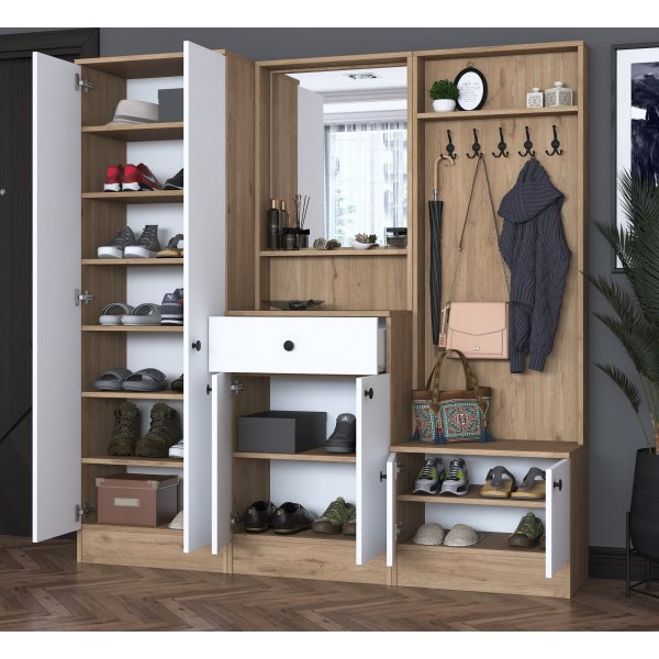 Meuble d\\\'entrée Mendy 180 cm - Noyer/blanc Meuble d\\\'entrée Mendy 180 cm - Noyer/blanc