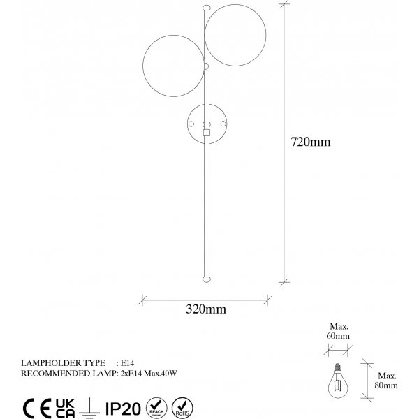 Facetgeslepen wandlamp 10420 - Zwart/wit