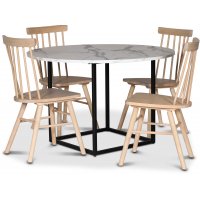 Level matgrupp, runt matbord Ø115 cm inkl 4 st vitoljade Orust pinnstolar - Vit marmor (Laminat) Level matgrupp, runt matbord Ø115 cm inkl 4 st vitoljade Orust pinnstolar - Vit marmor (Laminat)