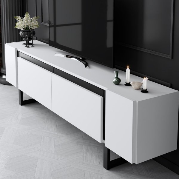 Erki TV-bnk - vit/svart