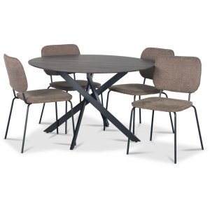Hogrn matgrupp 120 cm bord i mrkt tr + 4 st Lokrume bruna stolar