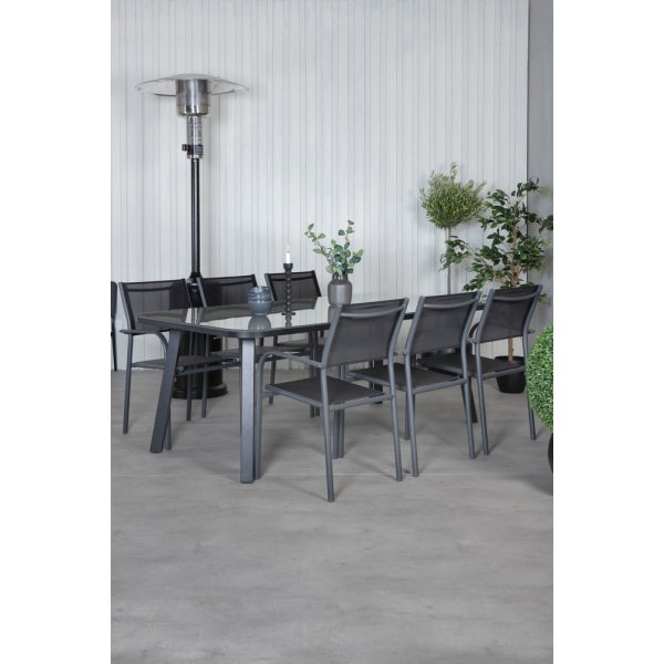 Paola utematgrupp med 6 st Santorini stolar - Svart/Natur