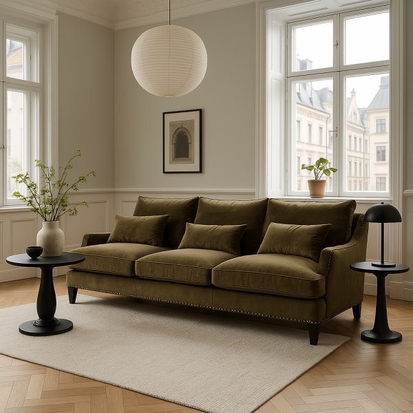 Charles 3-sits soffa - Grön sammet Charles 3-sits soffa - Grön sammet