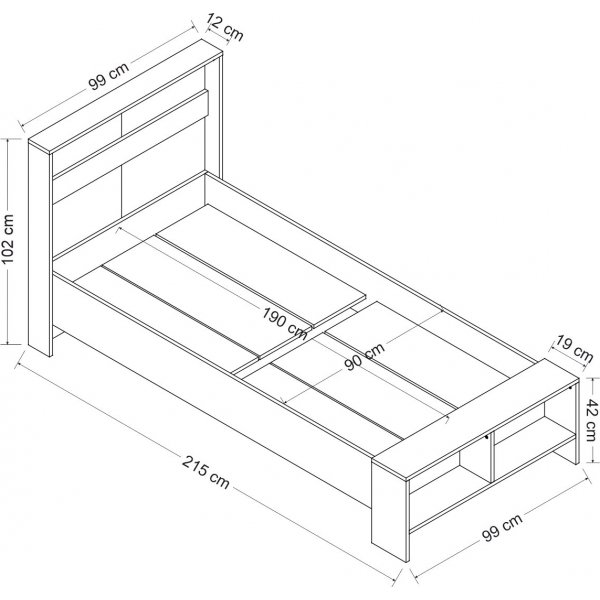 Life eenpersoonsbed 90x190 cm - Antraciet/wit