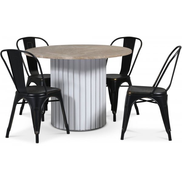 Empire matgrupp �105 cm inkl. 4 st Industry pl�tstolar - Empradore marmor / Vit lamell tr�fot