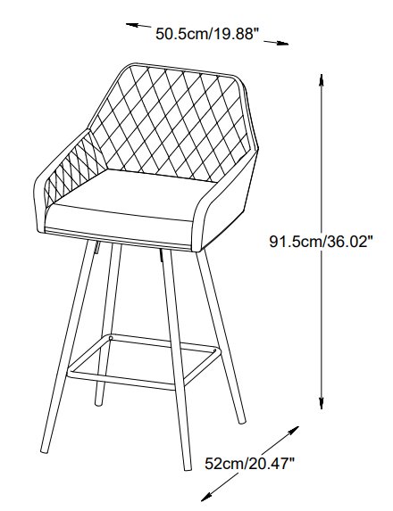 Tabouret de bar Carina en velours gris hauteur d'assise 67 cm
