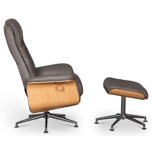 Ulla fåtölj med fotpall - Grått läder / Ek Ulla fåtölj med fotpall - Grått läder / Ek