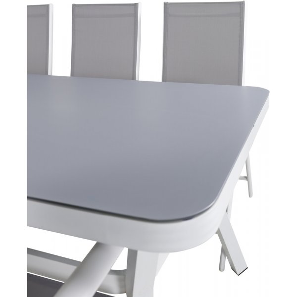 Ensemble de repas d'extrieur Virya avec 6 chaises Break - Gris/Blanc