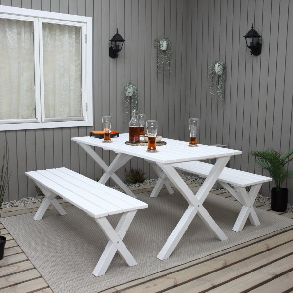Table de groupe d'extrieur Scottsdale 150 cm avec 2 bancs - Blanc