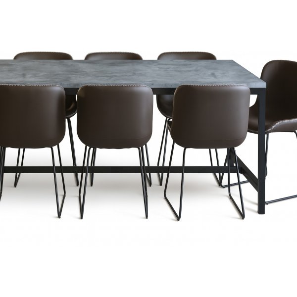 Texas matgrupp med 8 st Texas matstolar Brun PU + Texas matbord betong 200x100 cm + 8.00 x Servettringar