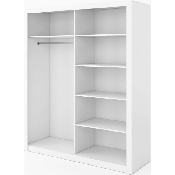 Armoire Einar 210x180 cm avec portes coulissantes et miroir - Blanc Armoire Einar 210x180 cm avec portes coulissantes et miroir - Blanc