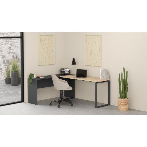 Bureau Sign 150 cm avec rallonge - Gris mat/hickory