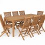 Matgrupp med 8 stolar och matbord 210 x 90 cm massiv teak - Salt