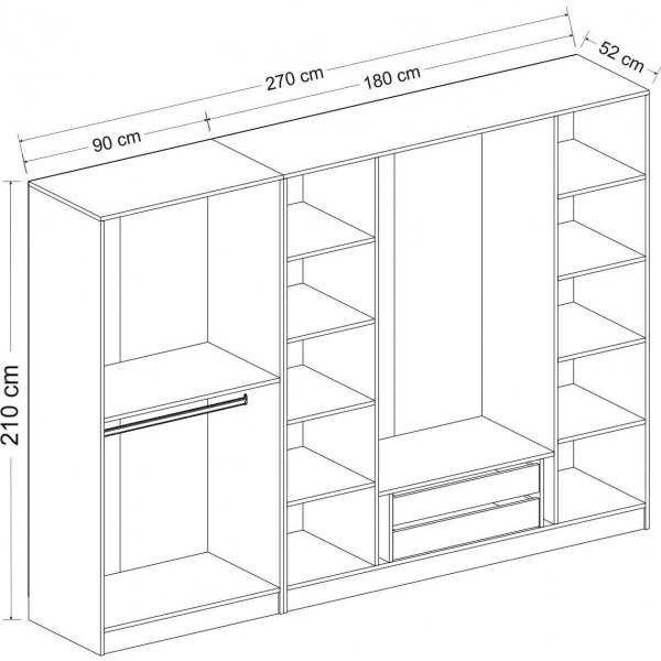 Cikani garderob 270x52x210 cm, variant A - Vit Cikani garderob 270x52x210 cm, variant A - Vit