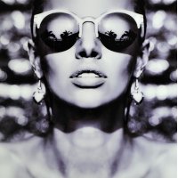 Glastavla Woman with sunglasses - Glas Glastavla Woman with sunglasses - Glas