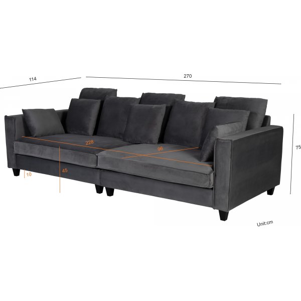 Soffa 270 cm bred och 114 cm djup - grå sammet Soffa 270 cm bred och 114 cm djup - grå sammet