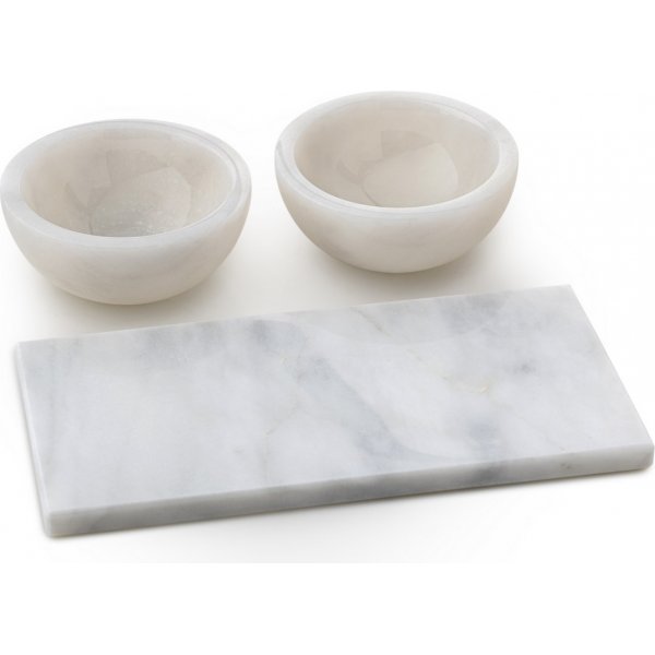 Skålar och bricka i vit Thassosmarmor - 3 delar Skålar och bricka i vit Thassosmarmor - 3 delar