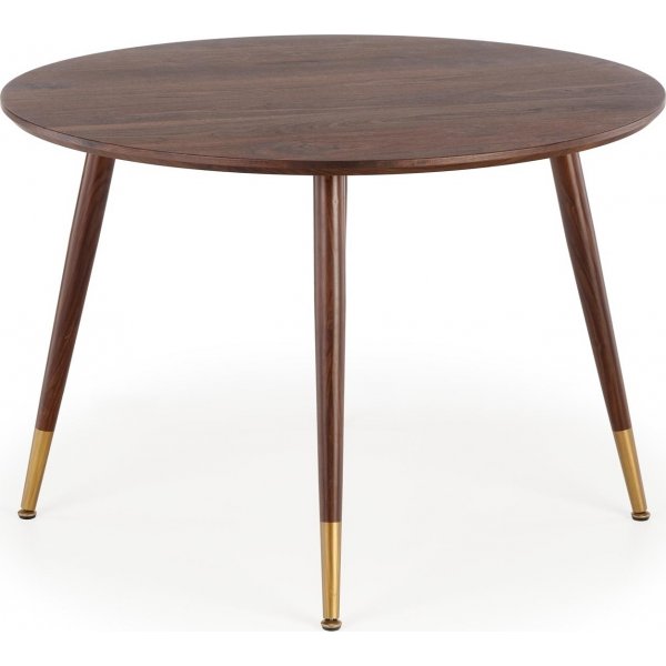 Table à manger en noyer de 110 cm de diamètre avec détails dorés Table à manger en noyer de 110 cm de diamètre avec détails dorés