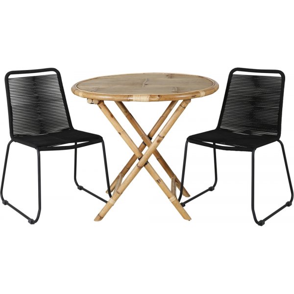 Cane utematgrupp med 2 st Lindos stolar - Svart/Natur