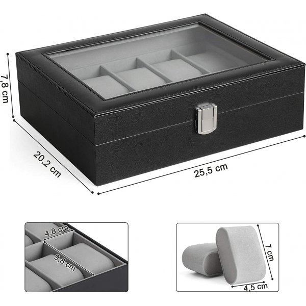 Coffret  montres Watchbox pour 10 montres - Noir/gris