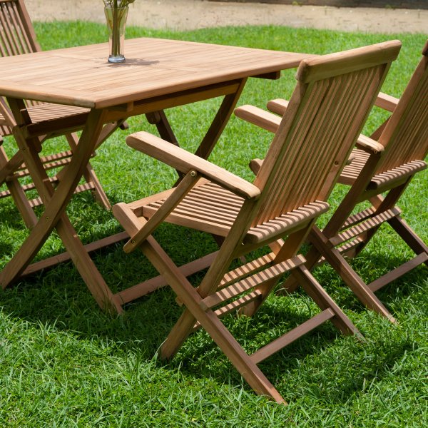Table  manger de groupe  manger d\\\'extrieur Salt 120x70 cm avec 4 chaises  cadre Salt - Teck + Nettoyage textile pour meubles
