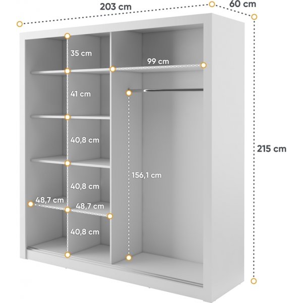 Einar nr 12 vit garderob med spegel och skjutdrrar 215x203 cm
