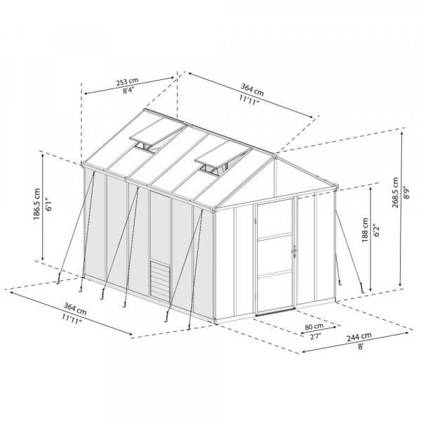 Växthus Glory 8,9 m² - Antracitgrå + Växthus Glory 8,9 m² - Antracitgrå +