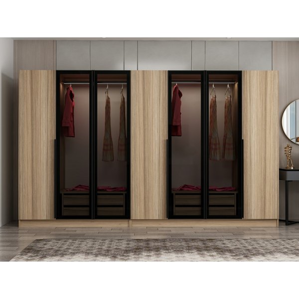 Cikani kledingkast met spiegeldeuren, 315x52x210 cm - Eiken Cikani kledingkast met spiegeldeuren, 315x52x210 cm - Eiken