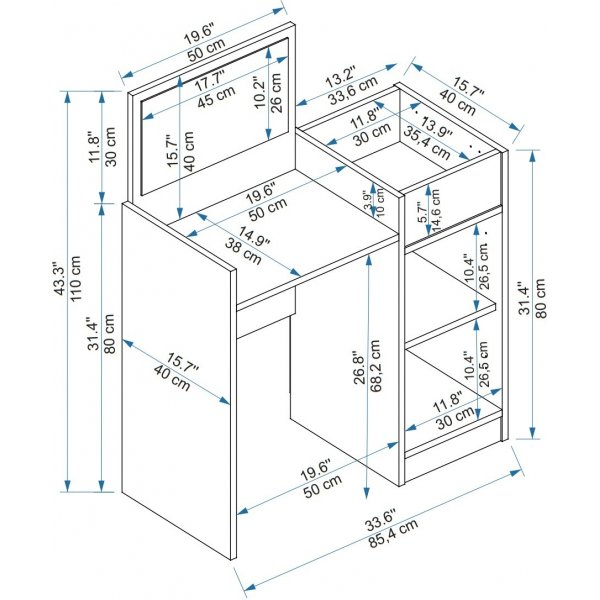 Sedef kaptafel 85,4 x 40 cm - Grenen/wit Sedef kaptafel 85,4 x 40 cm - Grenen/wit