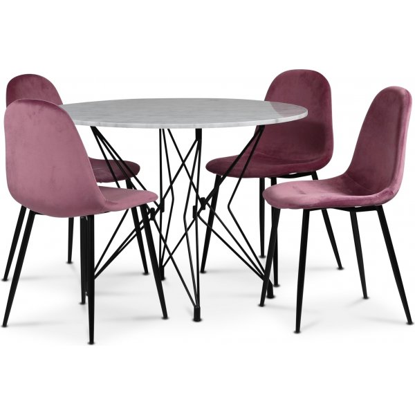 Zoo matgrupp 105 cm inkl. 4 st Carisma rosa stolar - Svart / Ljus Marmor + 3.00 x Mbeltassar