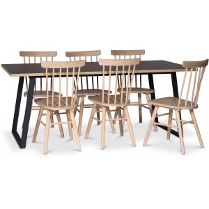 Groupe de salle  manger Edge 3.0 190x90 cm avec 6 chaises en bois Orust huil blanc - Stratifi haute pression (HPL) noir